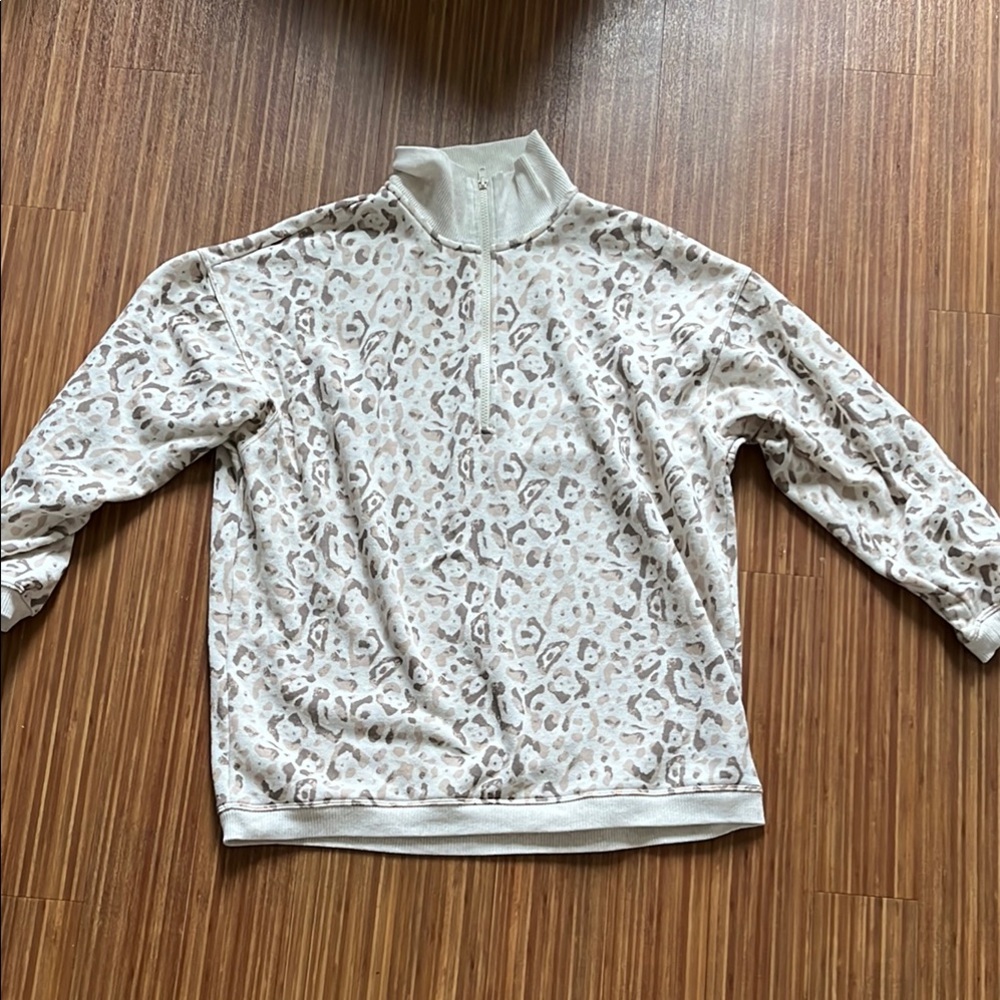 Aerie Leopard Print Quarter-Zip Pullover